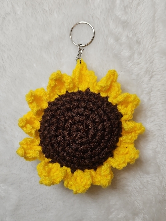 Hand Crafted Accessories - Handmade Crochet Sunflower Keychain Bag Charm (New)